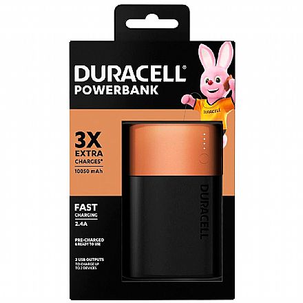 Power Bank Carregador Portátil Duracell PB3 - 2 portas USB - Bateria Externa 10.050mAh