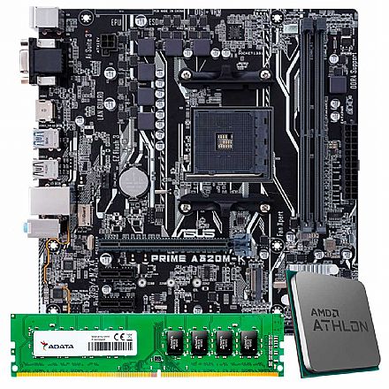 Kit Upgrade AMD Athlon 320GE + Asus Prime A320M-K/BR + Memória 4GB DDR4