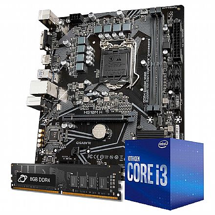 Kit Upgrade Processador Intel® Core™ i3 10100F + Placa Mãe Gigabyte H510M-H + Memória 8GB DDR4