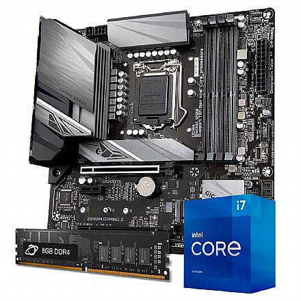Kit Upgrade Processador Intel® Core™ i7 11700 + Placa Mãe Gigabyte Z590M GAMING X + Memória 8GB DDR4