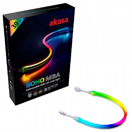 Fita de LED Akasa Soho MBA - RGB Endereçável - 30cm - Magnética - AK-LD09-30RB