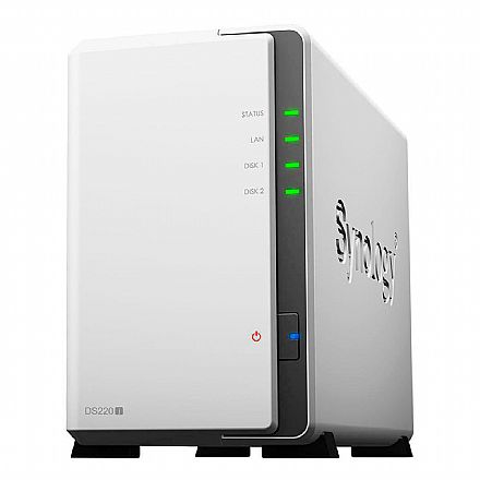 Storage NAS Synology DS220j DiskStation - Realtek RTD1296 - Gigabit - USB 3.2 - Suporta 2 x HD RAID - 15-130007830