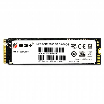 SSD M.2 960GB S3+ - NVMe - Leitura 2000MB/s - Gravação 1900MB/s - S3SSDD960