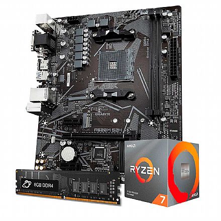 Kit Upgrade Processador AMD Ryzen™ 7 5700G + Placa Mãe Gigabyte  A520M S2H + Memória 8GB DDR4
