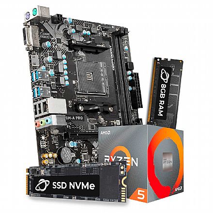 Kit Upgrade Processador AMD Ryzen™ 5 4600G + Placa Mãe MSI A320M-A Pro Max + Memória 8GB DDR4 + SSD NVME 256GB