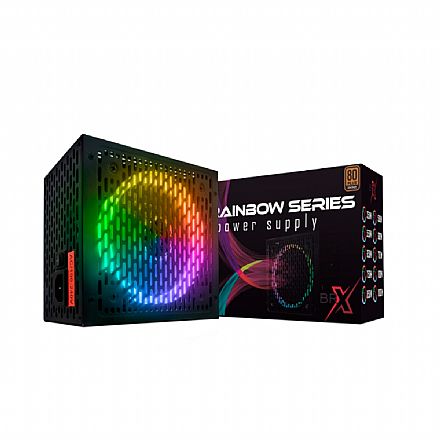Fonte 850W BRX Rainbow - PFC Ativo - ATX - Bivolt Automatica - LED RGB