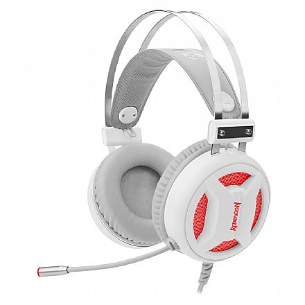 Headset Gamer Redragon Minos Lunar White H210W - Surround 7.1 - com Microfone - Iluminação Vermelha - USB - Branco
