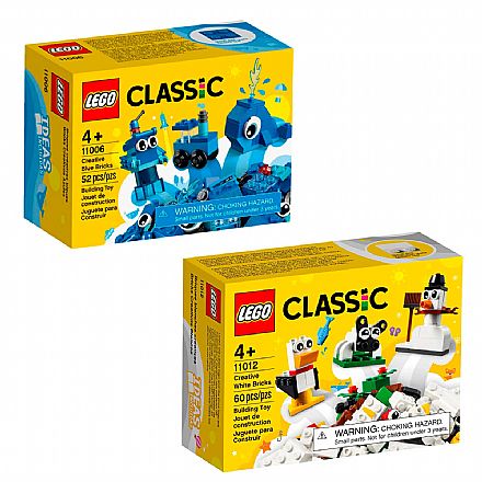 Conjunto LEGO Classic - Peças Criativas Azuis e Brancas - 11012 + 11006