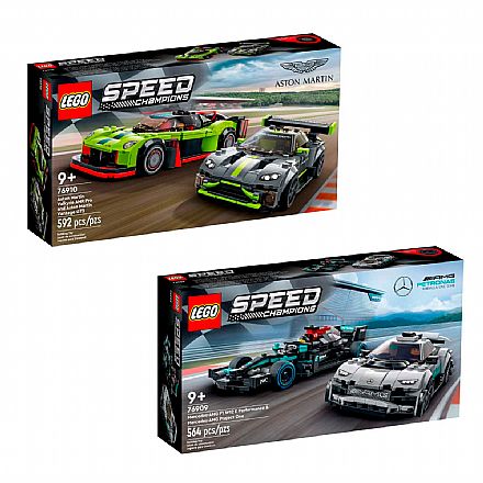 Conjunto LEGO Speed Champions - Mercedes-AMG F1 W12 E Performance e Mercedes-AMG Project One + Aston Martin Valkyrie AMR Pro e Aston Martin Vantage GT3
