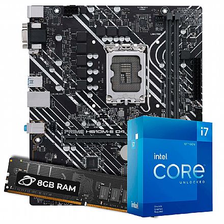 Kit Upgrade Processador Intel® Core™ i7 12700F + Placa Mãe Asus Prime H610M-E D4 + Memória 8GB DDR4