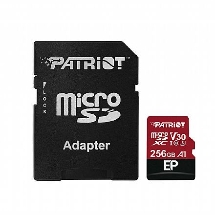 Cartão 256GB Micro SDXC com Adaptador SD - Classe 10 U3 - Velocidade até 100MB/s - Patriot Ep Series PEF256GEP31MCX