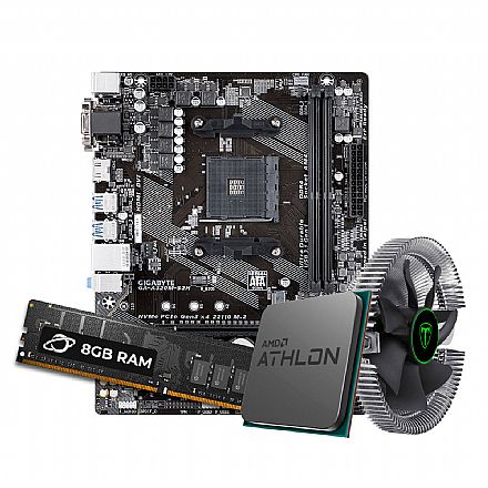 Kit Upgrade Processador AMD Athlon 3000G + GIGABYTE GA-A320M-S2H + Memória 8GB DDR4