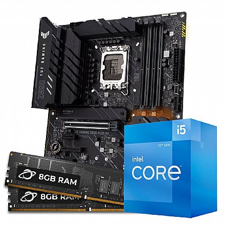 Kit Upgrade Processador Intel® Core™ i5 12400F + Placa Mãe Asus TUF Gaming Z690-PLUS D4 + Memória 16GB DDR4  (2x 8GB Dual channel)