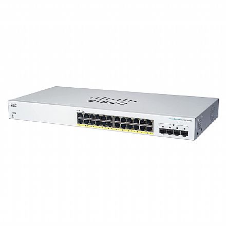 Switch 24 Portas Cisco Business 220 - Gerenciavel - 24 portas Gigabit + 4 portas SFP - CBS220-24T-4G-NA