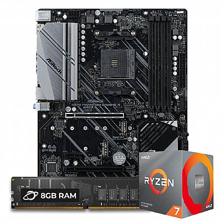 Kit Upgrade Processador AMD Ryzen™ 7 5800X + Placa Mãe Asrock X570 Phantom Gaming 4 + Memória 8GB DDR4