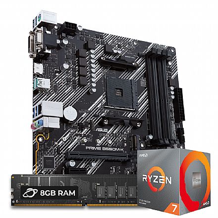 Kit Upgrade Processador AMD Ryzen™ 7 5800X + Asus Prime B550M-K + Memória 8GB DDR4