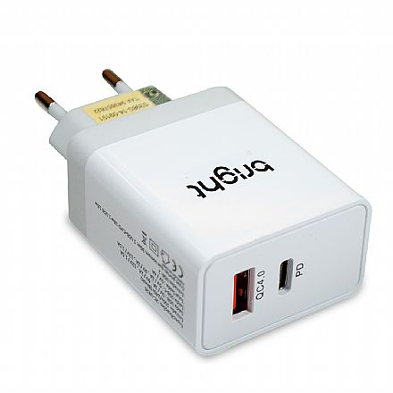 Carregador de Parede USB e USB-C - Bright - Carregamento Ultra Rápido - Branco - AC590