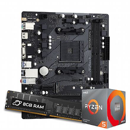 Kit Upgrade Processador AMD Ryzen™ 5 3600 + Placa Mãe ASrock A520M-HVS + Memória 8GB DDR4