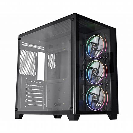 Gabinete Gamer K-Mex Space CGP3R4 - Lateral e Frontal em Vidro - com 3 Coolers RGB - ATX - Preto