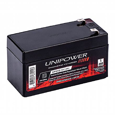 Bateria 12V / 1,3Ah - ideal para Alarme e Relogios de Ponto - Selada Estacionária - Unipower UP1213