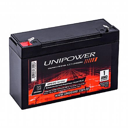 Bateria 6V / 12Ah - ideal para brinquedos - Selada Estacionária - Unipower UP6120