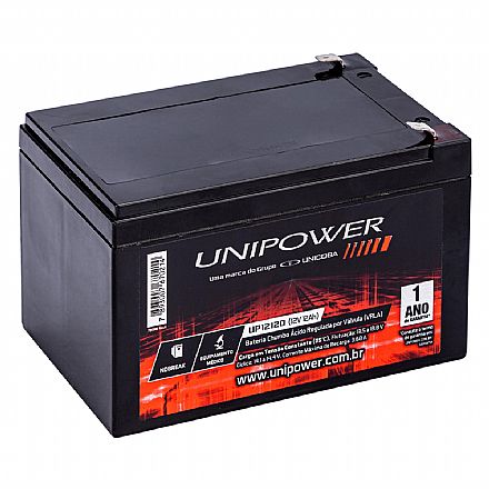 Bateria para Nobreak e Sistemas de Monitoramento e Segurança - 12V / 12Ah - Selada Estacionária - Unipower UP12120