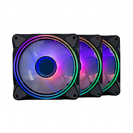 Kit 3 Coolers 120mm Radiant X3 - LED RGB - Preto - One Power FN-701