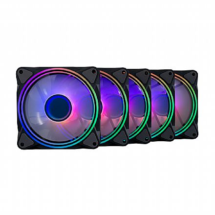 Kit 5 Coolers 120mm Radiant X5 - LED RGB - Preto - One Power FN-702