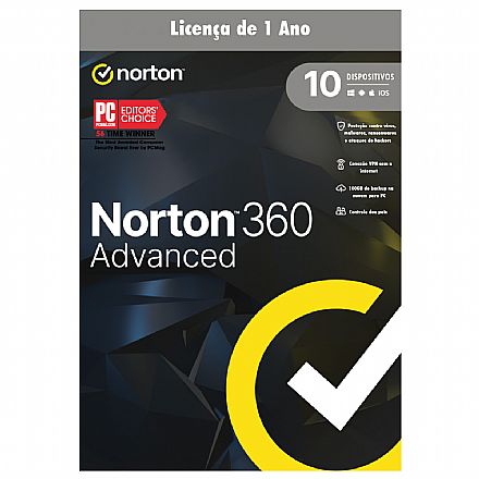 Norton 360 Advanced - Licença de 1 ano para 10 Dispositivos - Versão Download