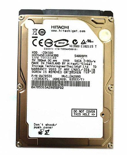 HD 160 GB para Notebook Hitachi - SATA - 8MB cache - Hitachi HCC545016B9A30