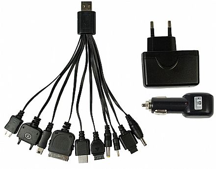 Kit Carregador 3 em 1 para Celular - Veicular e parede - USB - PSPs, iPhones, celulares diversos - C3 Tech UC-200