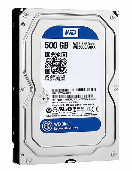 HD 500GB SATA - 7200RPM - 16MB Cache - Western Digital Caviar Blue - WD5000AAKS \ WD5000AAKX - Seminovo