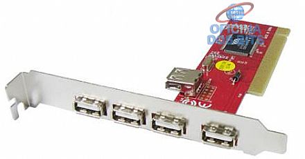 Placa PCI com 4 Portas USB 2.0 + 1 Porta USB 2.0 Interno