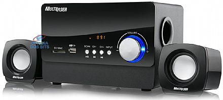 Caixa de Som 2.1 Multilaser Music Bass SP101 - 20W RMS - Rádio FM - Entrada USB e SD