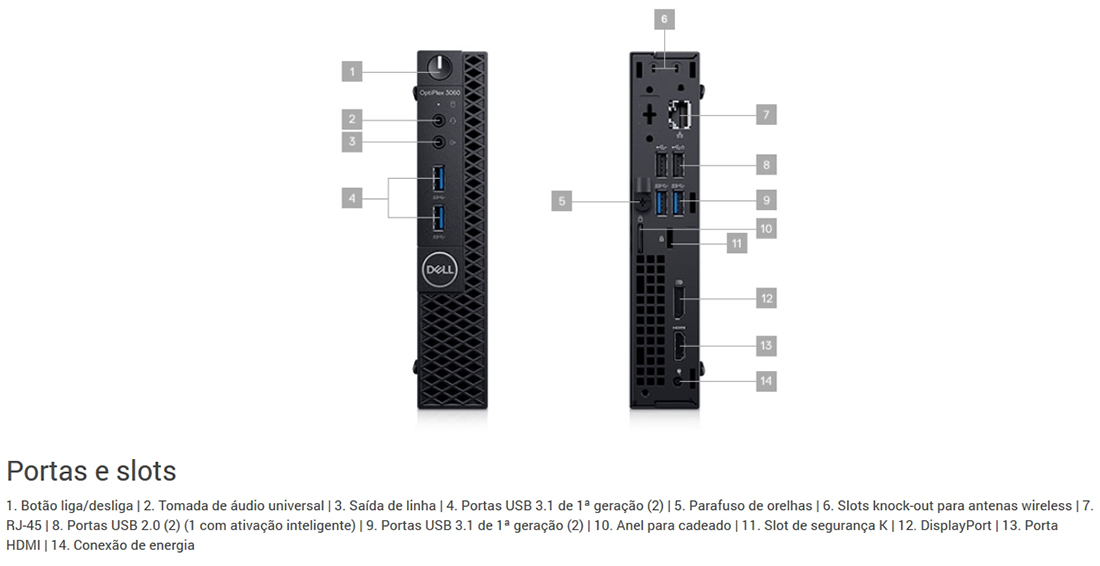 Computador Dell Optiplex 3070 Micro Intel i3 8100T, 8GB, HD