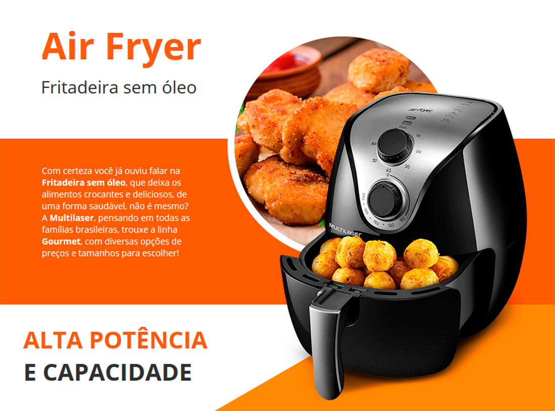 Fritadeira Elétrica sem Óleo Air Fry Gourmet - 127V - 1500W - Capacidade de 4 Litros - Preta - Multilaser CE021 Multilaser CE021 - Oficina dos Bits Eletroportáteis