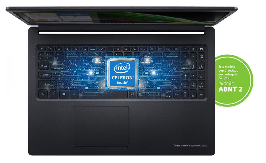 Aspire 3, equipado com Processador Intel Celeron + Teclado ABNT2
