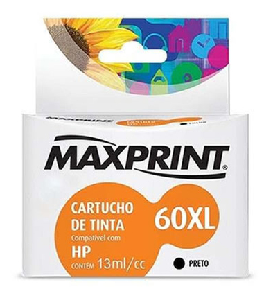 Cartucho compatível HP 60XL Preto - CC641WL - 13ml - Alto Rendimento - Maxprint 6111721 - Para HP Deskjet D1660 / D2530 / D2545 / D2560 / D2660 / F4280 / F4480 / Photosmart C4680 / C4780