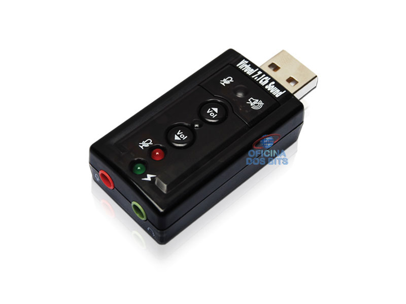 Placa de Som Externa USB - Som Virtual 7.1 e Microfone - Comtac 9081