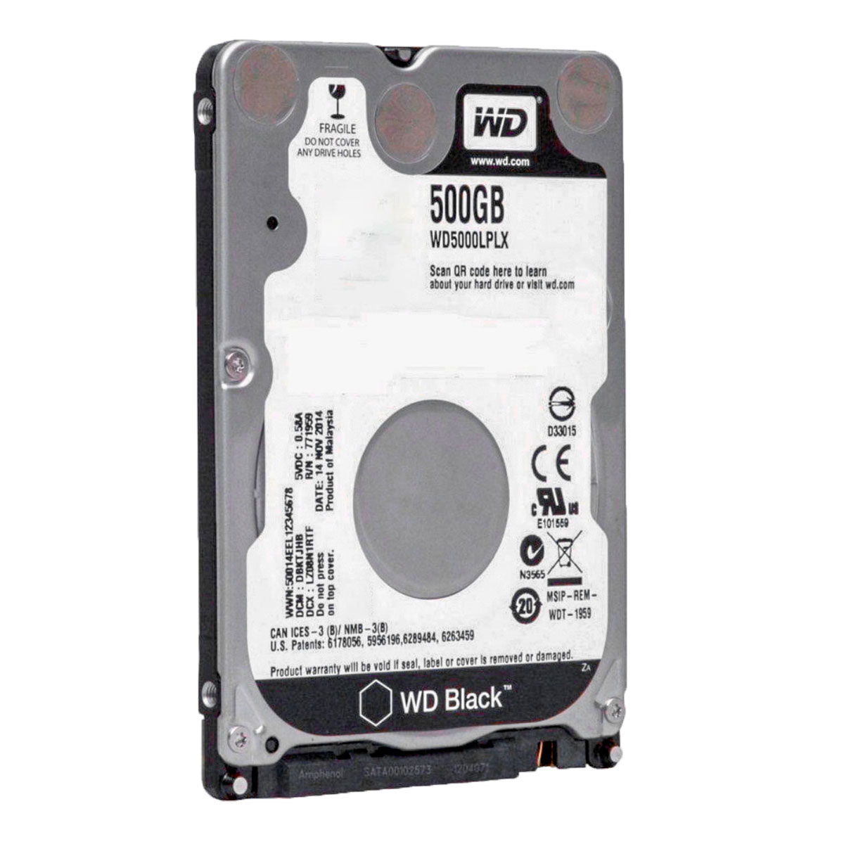 HD 500GB para Notebook - 7200RPM - 7.0 mm - Western Digital Black WD5000LPLX / WD5000LPSX