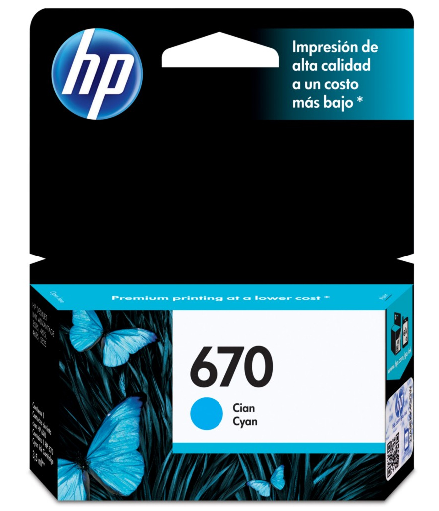 Cartucho HP 670 Ciano - CZ114AB - Compatível com HP 4625 / 4615 / 5525