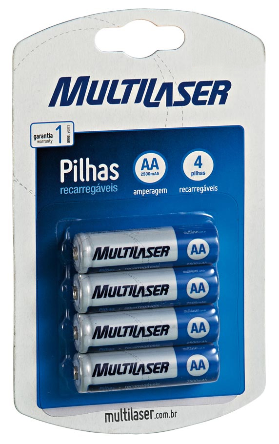 Pilha Recarregável AA Multilaser CB052 - 2500mAh - 4 unidades