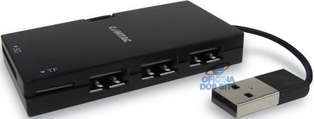 HUB USB 2.0 - 3 Portas - com Leitor de Cartao de Memória e Carregador Micro USB - Comtac 9264