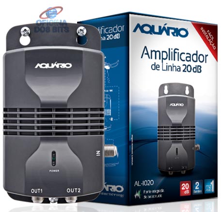 Amplificador de Linha Aquario AL-1020 - 20db - Amplifica Sinais VHF/UHF/HDTV