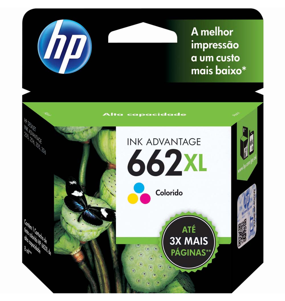 Cartucho HP 662XL Colorido - CZ106AB - Para Deskjet 1515 / 1516 / 2545 / 2546 / 2646 / 3546 / 4646