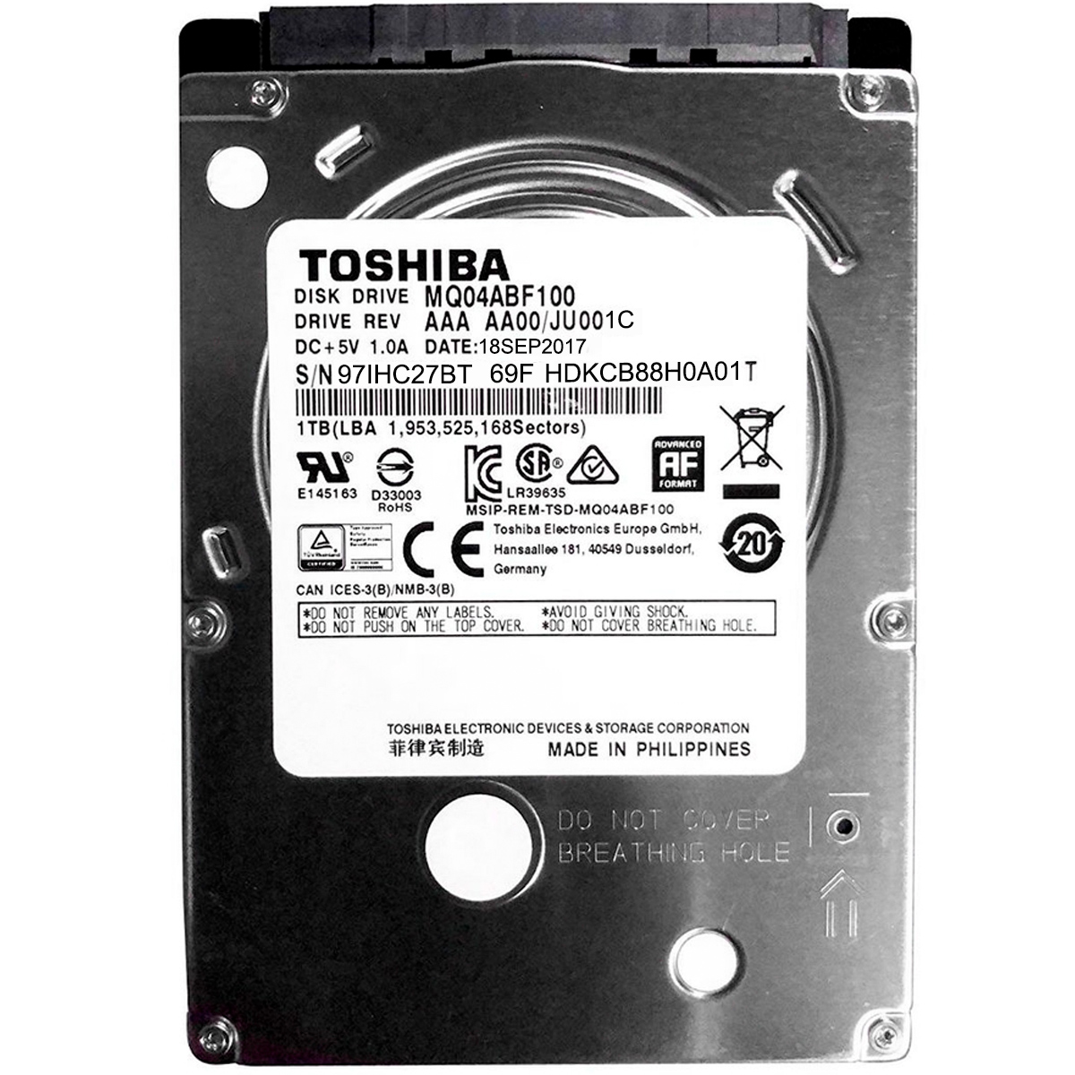 HD 1TB para Notebook - 128MB Cache - Slim 7mm - Toshiba MQ04ABF100