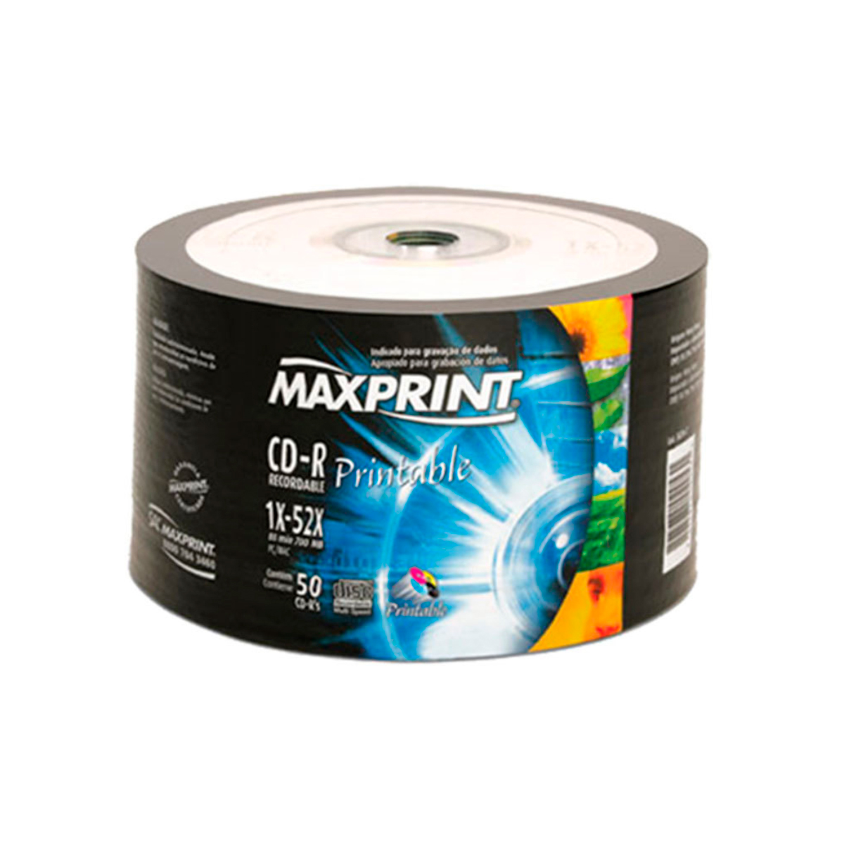 CD-R 700MB 52x - Printable - Tubo com 50 unidades - Maxprint 50605-1