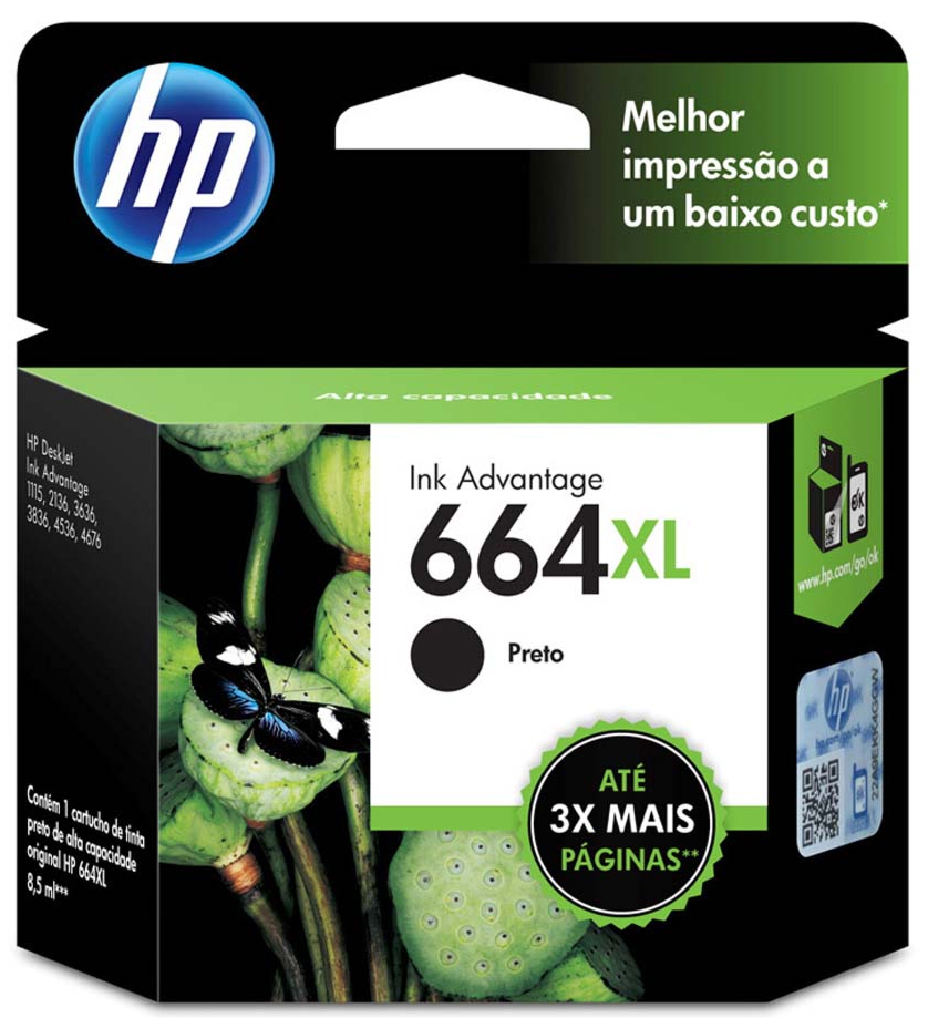 Cartucho HP 664XL Preto - F6V31AB - para Deskjet Ink Advantage 1115/2136/4536/3636/3836/3635/3776/3788/3790/2676/4676 - OPEN BOX