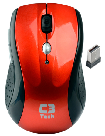 Mouse sem Fio C3Tech M-W012 RD - 2.4GHz - 1600dpi - Vermelho