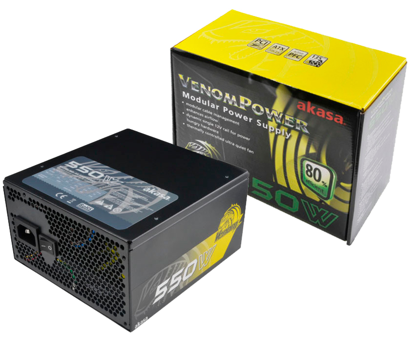 Fonte 550W Akasa Venom Power - PFC Ativo - Eficiência 80% - AK